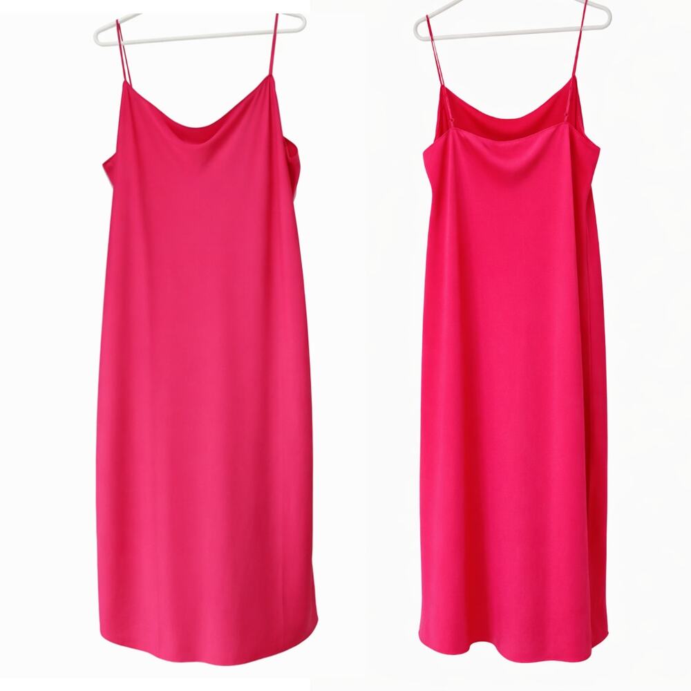 J. Crew Gwyneth Neon Fuchsia Luster Charmeuse Slip Dress Midi NWT 18 90s - Picture 2 of 5